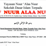 SURAT KEPUTUSAN TENTANG PENETAPAN PESERTA DIDIK BARU SDITNAN 2025 – 2026